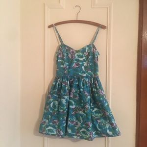 Vintage Inspired Teal Blue Cotton Floral Dress